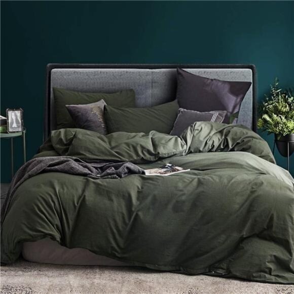 NEW West Elm Dark Green 100% Cotton Boho Queen King Bedding Duvet Sham Case Set